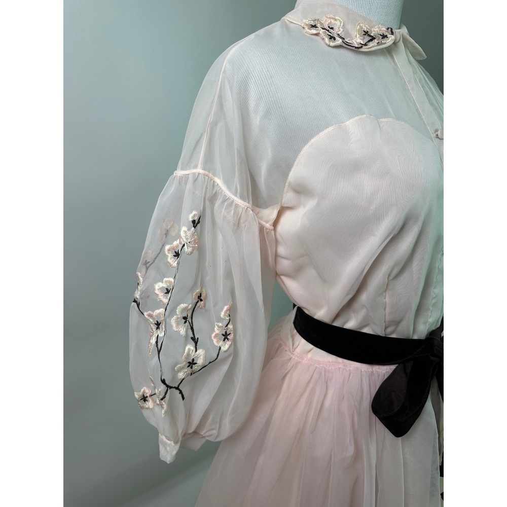 Eyeful by Ruth Flan Pink Nylon Organza Embroidered Dress Heart Neckline Vintage - Picture 3 of 11